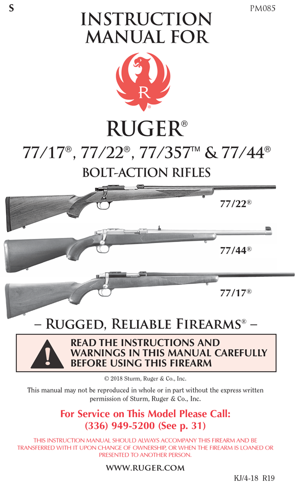 Ruger 77/22 77/17 77/357 77/44 Owner's Manual